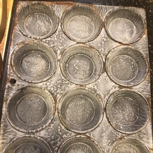 vtg Graniteware enamelware gray muffin biscuit tin 12 cups kitchen baking Pan